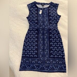 Women’s Navy Blue Jersey Batik Patterned Sleeveless Dress